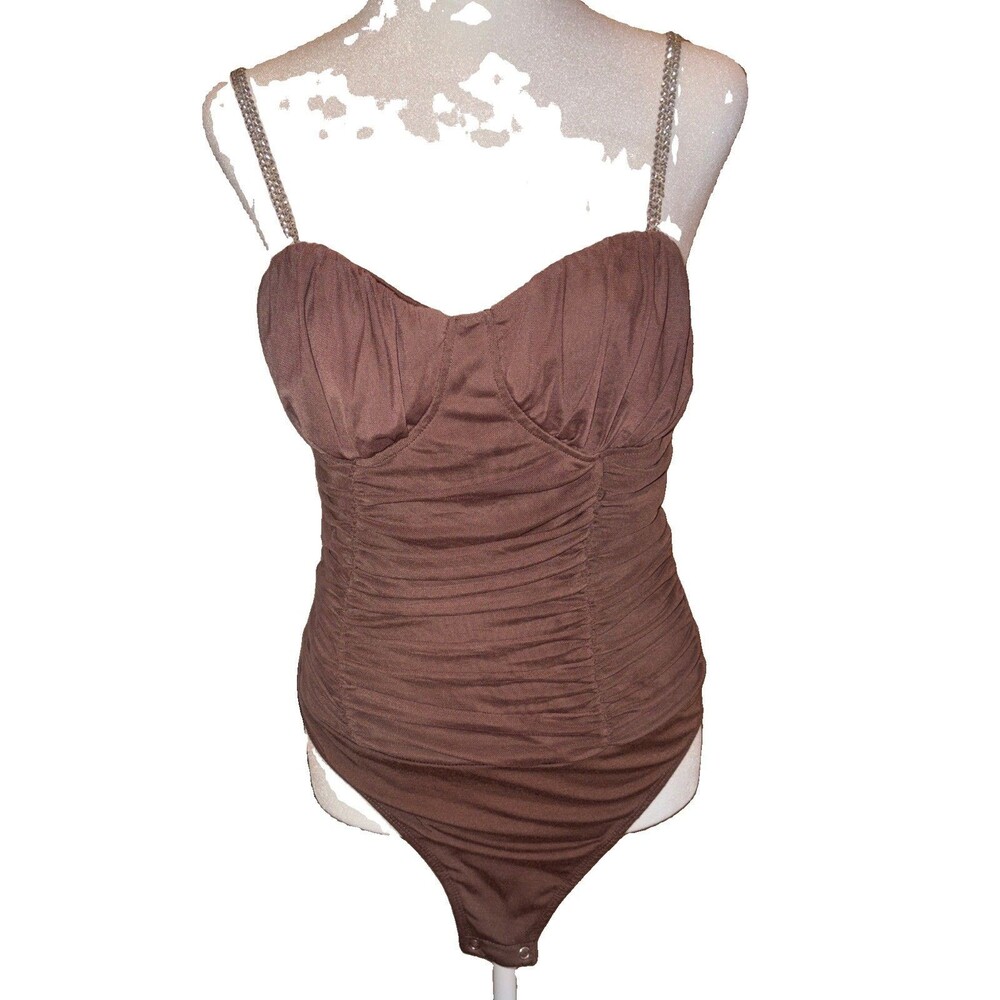 Rue21 Brown Rhinestone Spaghetti Straps Bodysuit SIZE M